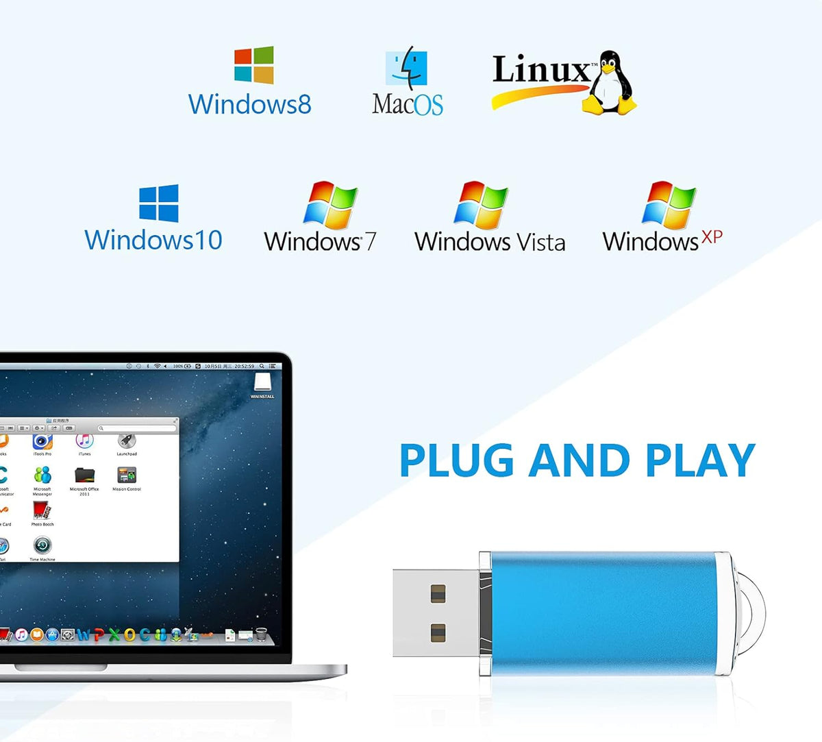 Blue USB 2.0 Flash Drive 8GB 10 Pack I83105