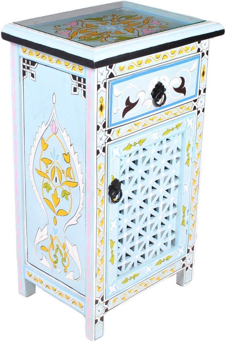 Blue Handpainted Nightstand Table Q854675