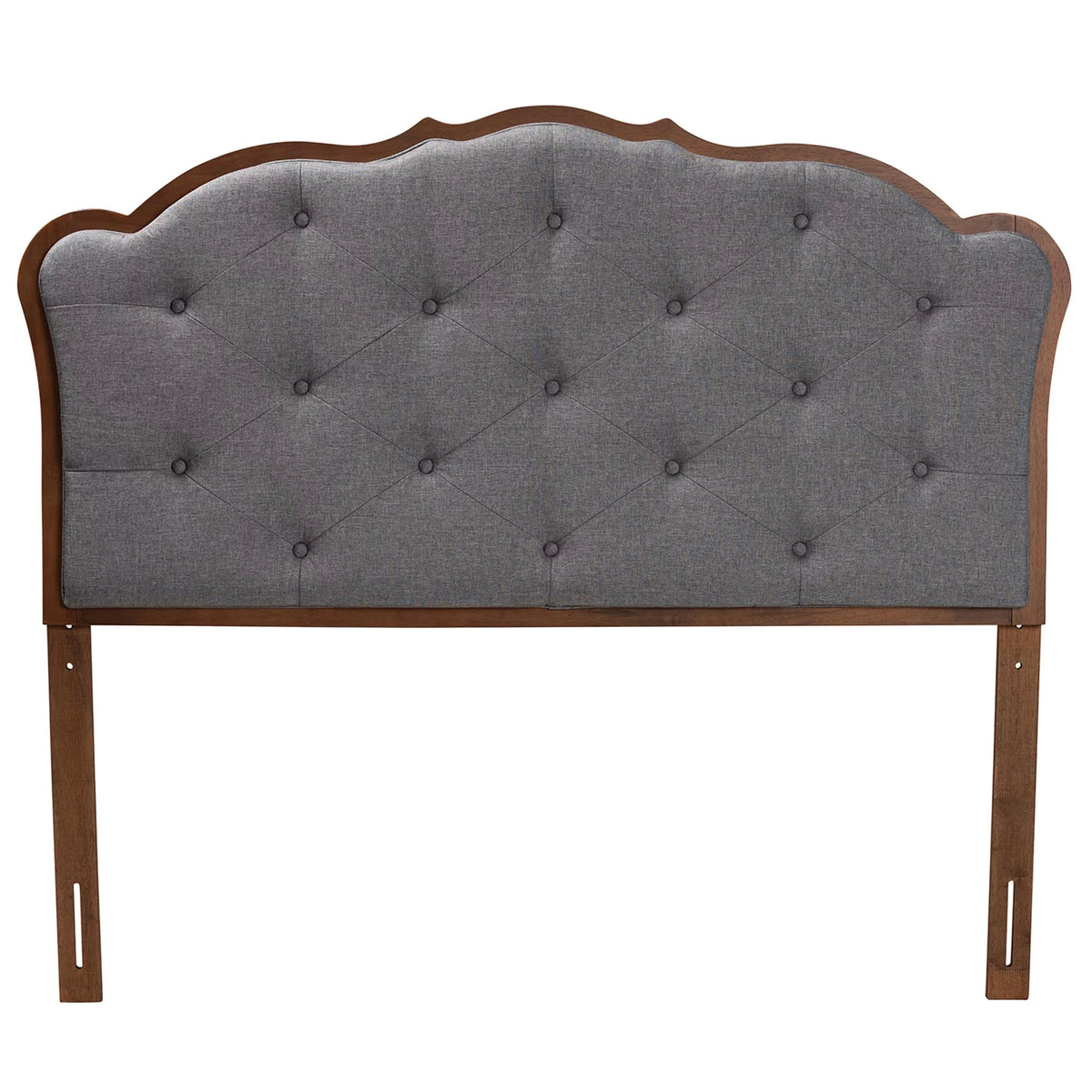 Grey Fabric and Walnut Brown Wood King Size Headboard X17701