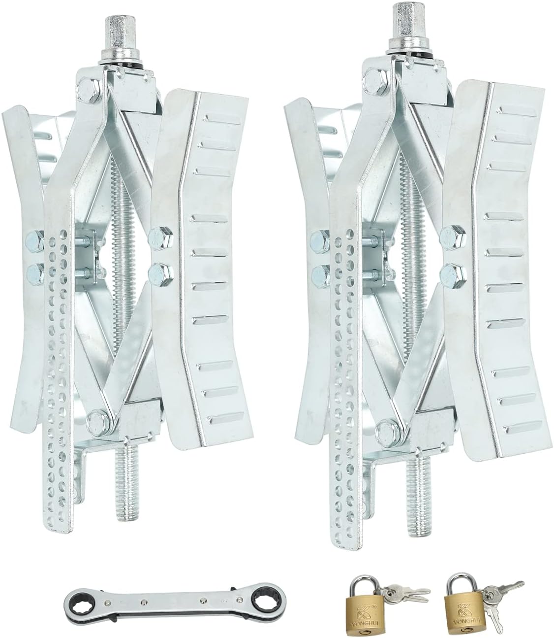 2 Set Wheel Chock Stabilizer Tire Locking Chock with Crank Handle E79455