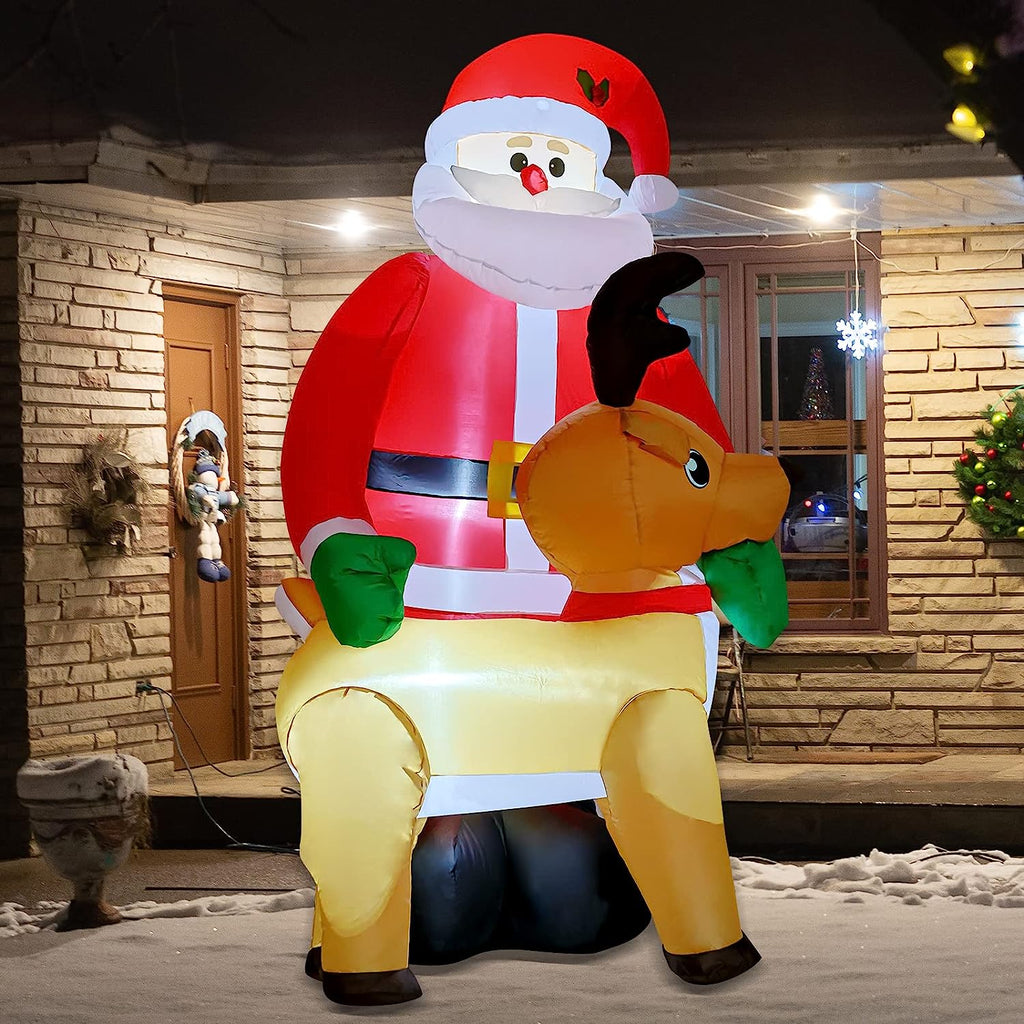 8FT Inflatable Christmas Santa Claus with Reindeer Decorations, Built-in LED Lights L337226