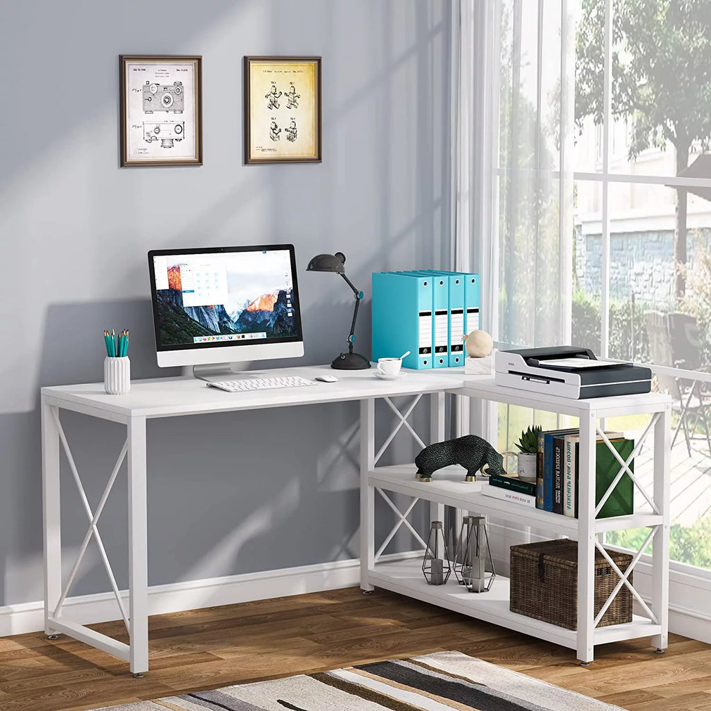 59" White Computer Desk with 2 Shelves F200343