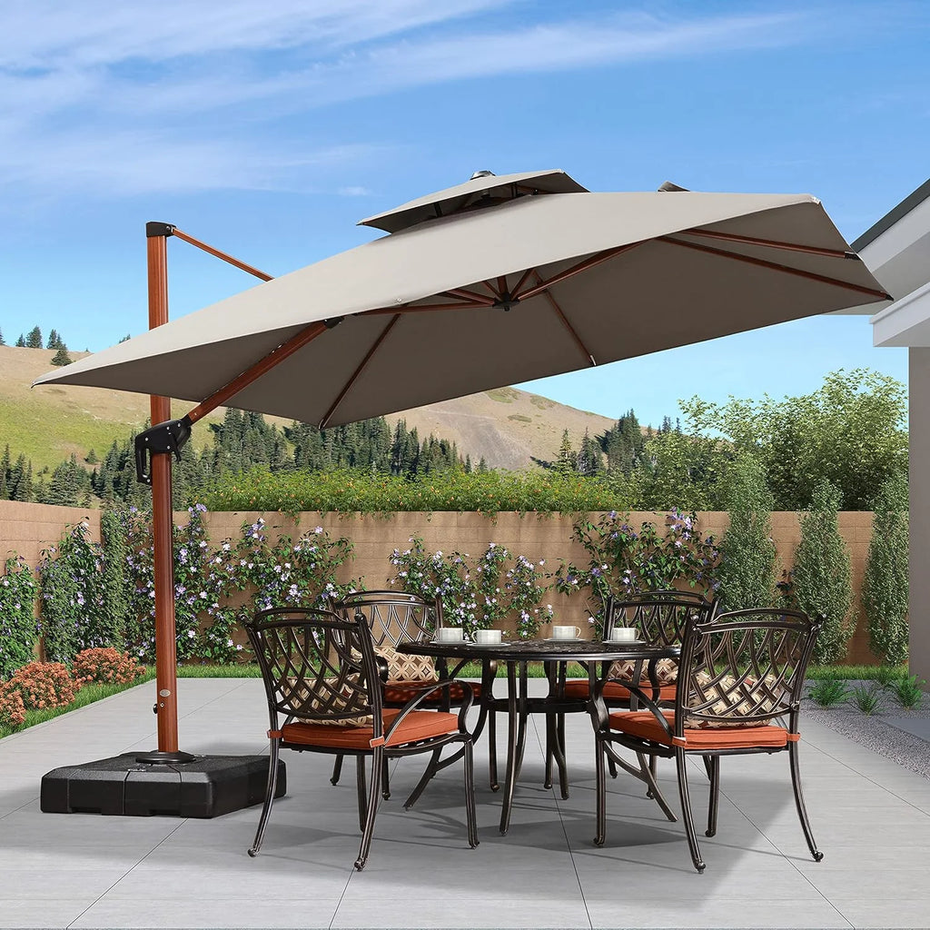 10 Feet Double Top Wood Pattern Square Patio Umbrella R2297
