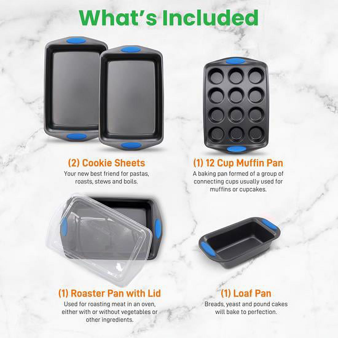 6-Piece Nonstick Carbon Steel Baking Pan Set with Blue Handles F521