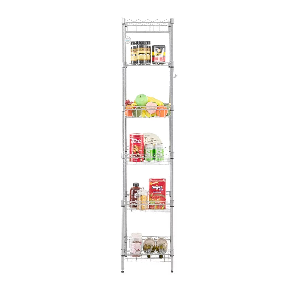 6-Tier Wire Storage Shelves Unit with Side Hooks T1355