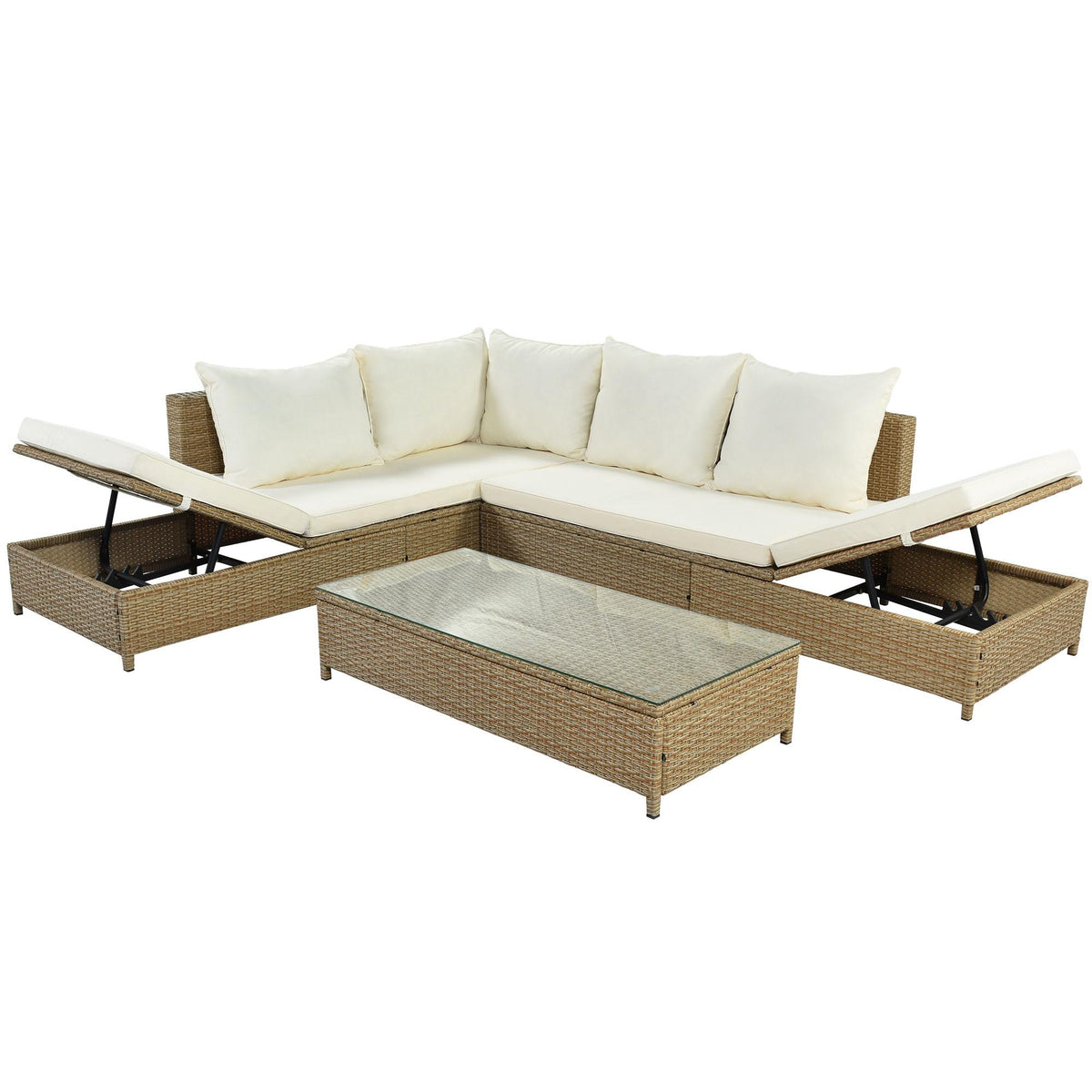 6 Seat PE Rattan Sectional Sofa Set with Adjustable Chaise R220471