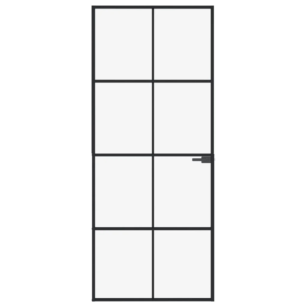 Black 32.7"x79.3" Tempered Glass Aluminum Slim Interior Door B49586