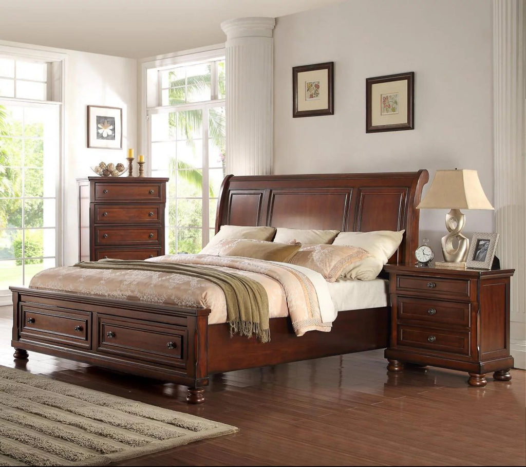Cherry Wood Cal King Storage Bedroom Set 5P V100669