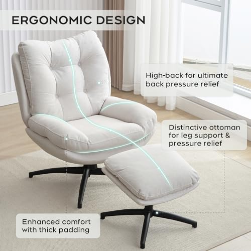 Green Chenille Swivel Accent Chair with Ottoman H32359