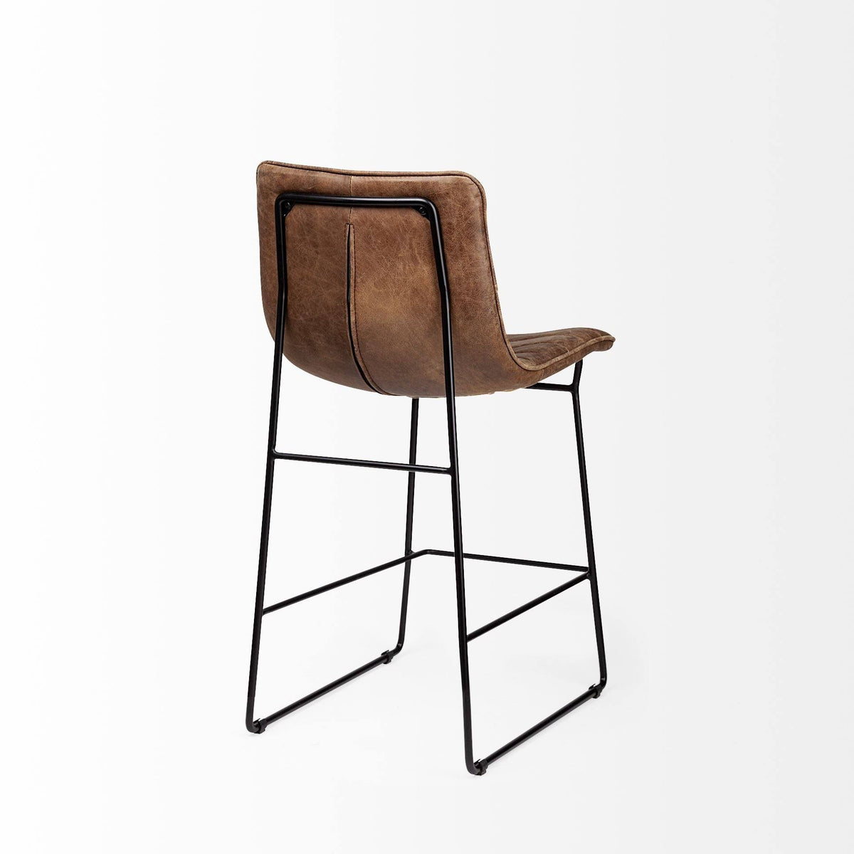 Brown Leather Seat Black Metal Frame Stool S660408