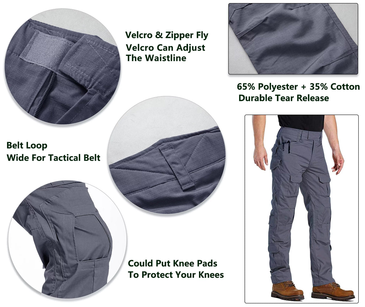 Men's Outdoor Hiking Cargo Work Pants with 10 Pockets E848