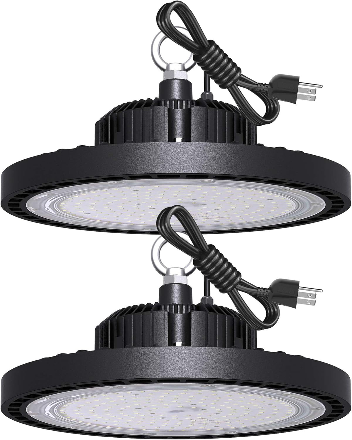 2 Pcs UFO LED High Bay Light, 150W, 21000 LM, 5000K Daylight, IP65 Waterproof, Non-Dim, 5ft Cable with US Plug H47598
