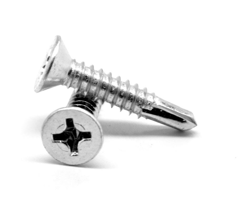 1/4-14 x 4 Self Drilling Screw Phillips Flat Head Undercut #3 Point Low Carbon Steel Zinc Plated O4288