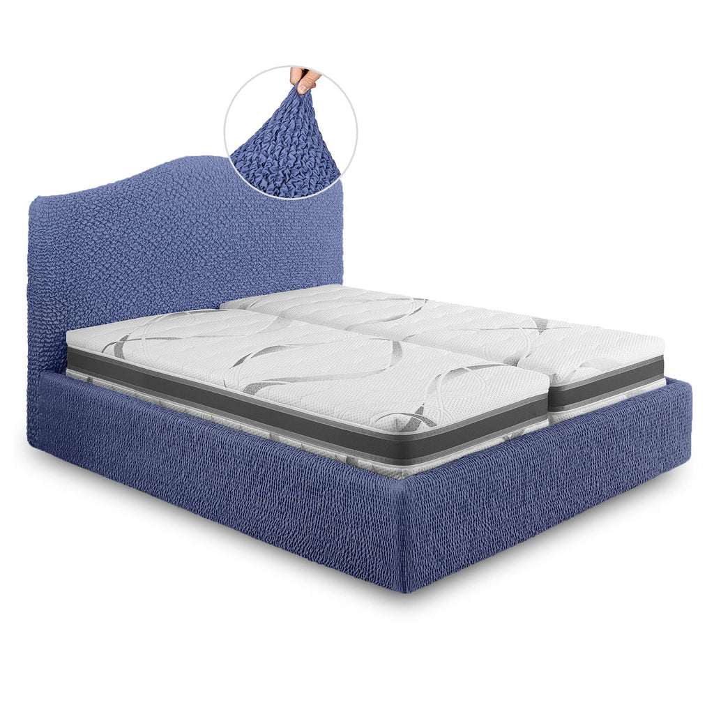 Blue Microfibra Bed Headboard and Frame Cover R1316