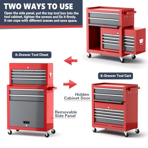 8 Drawer Rolling Metal Tool Chest with Wheels A341
