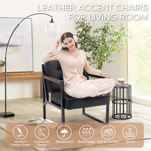 Black Faux Leather Accent Chair Set of 2 A388