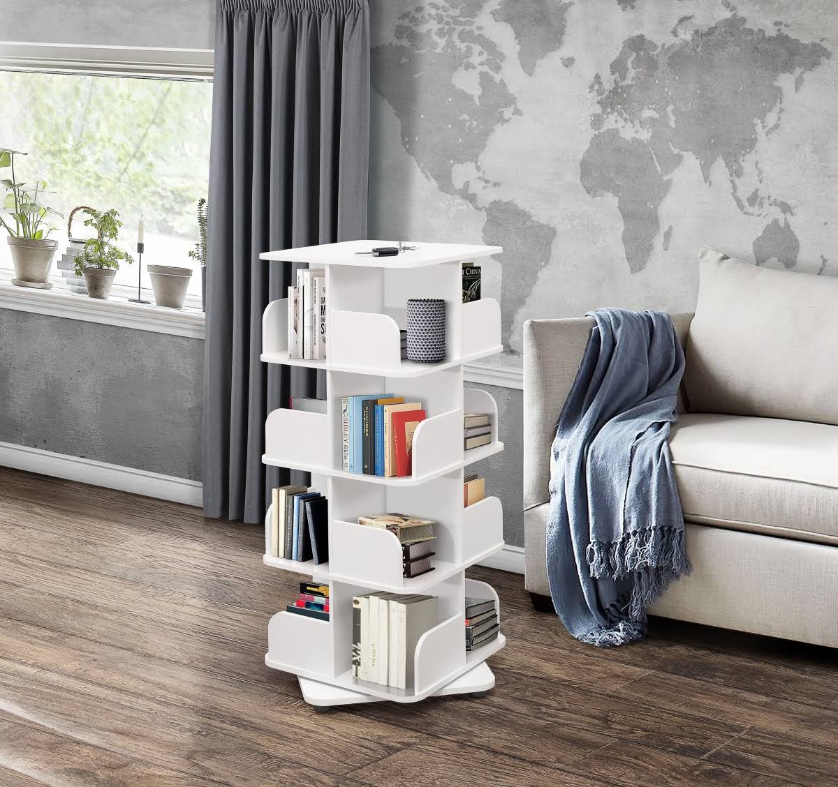 White Revolving Tall Bookcase D604470