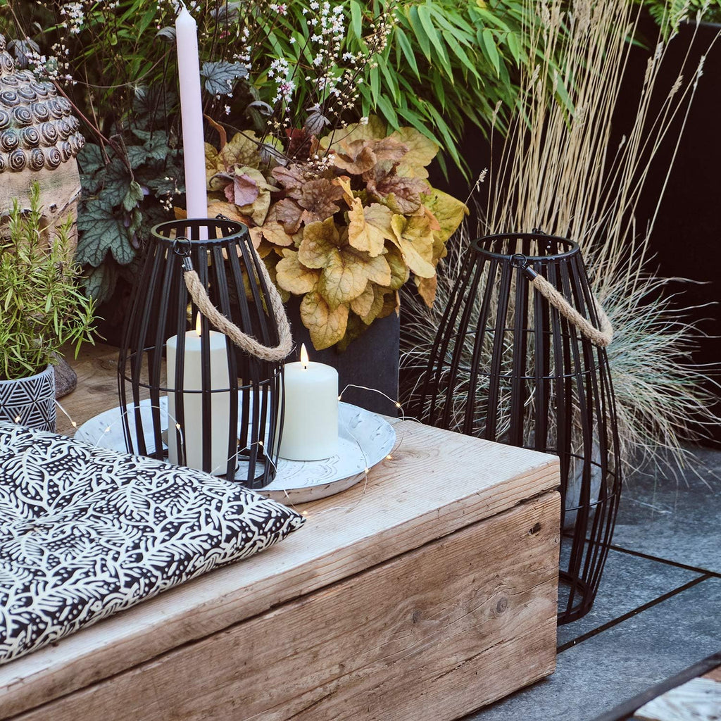 Black Slatted Metal LED Flameless Candle Lantern W85574