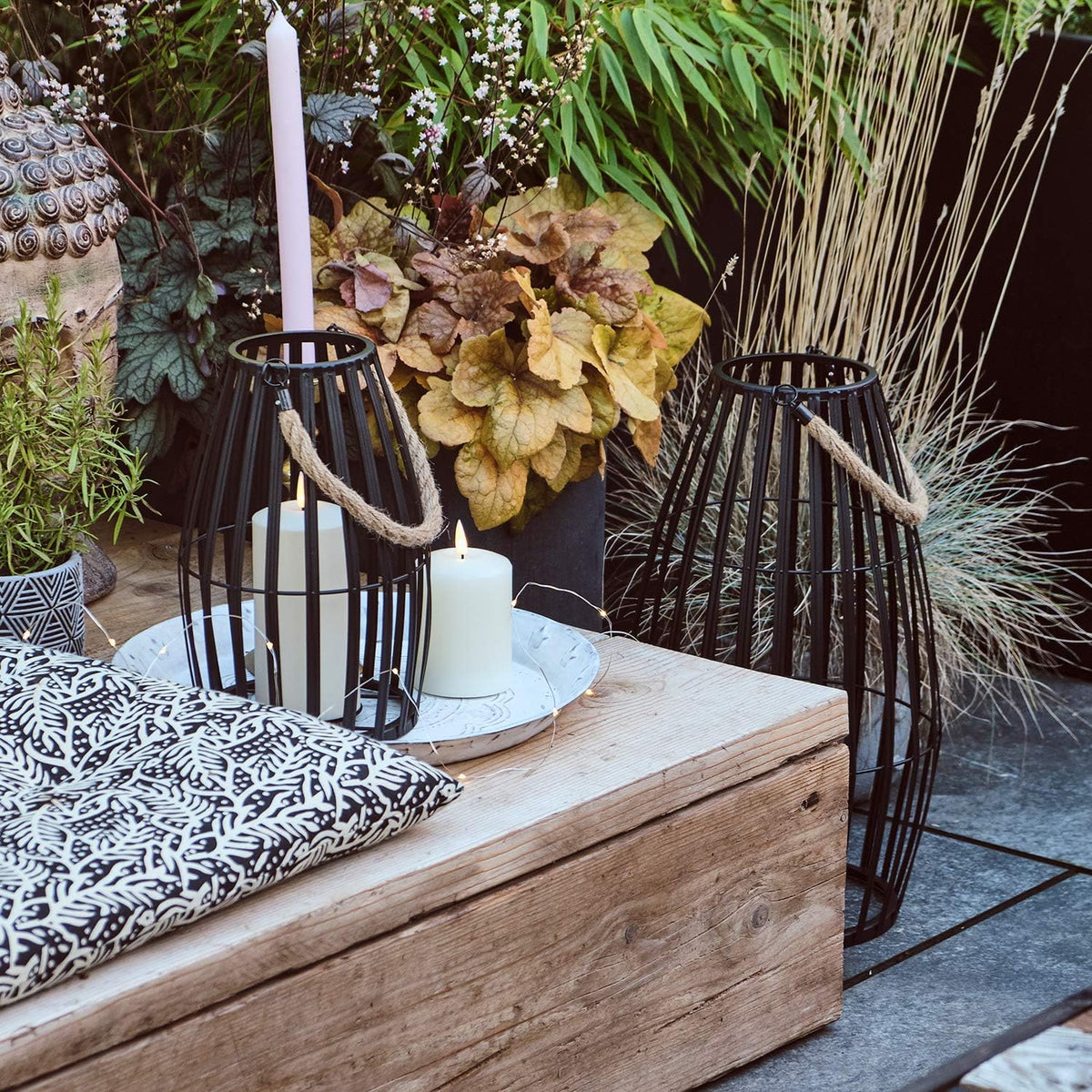 Black Slatted Metal LED Flameless Candle Lantern W85574