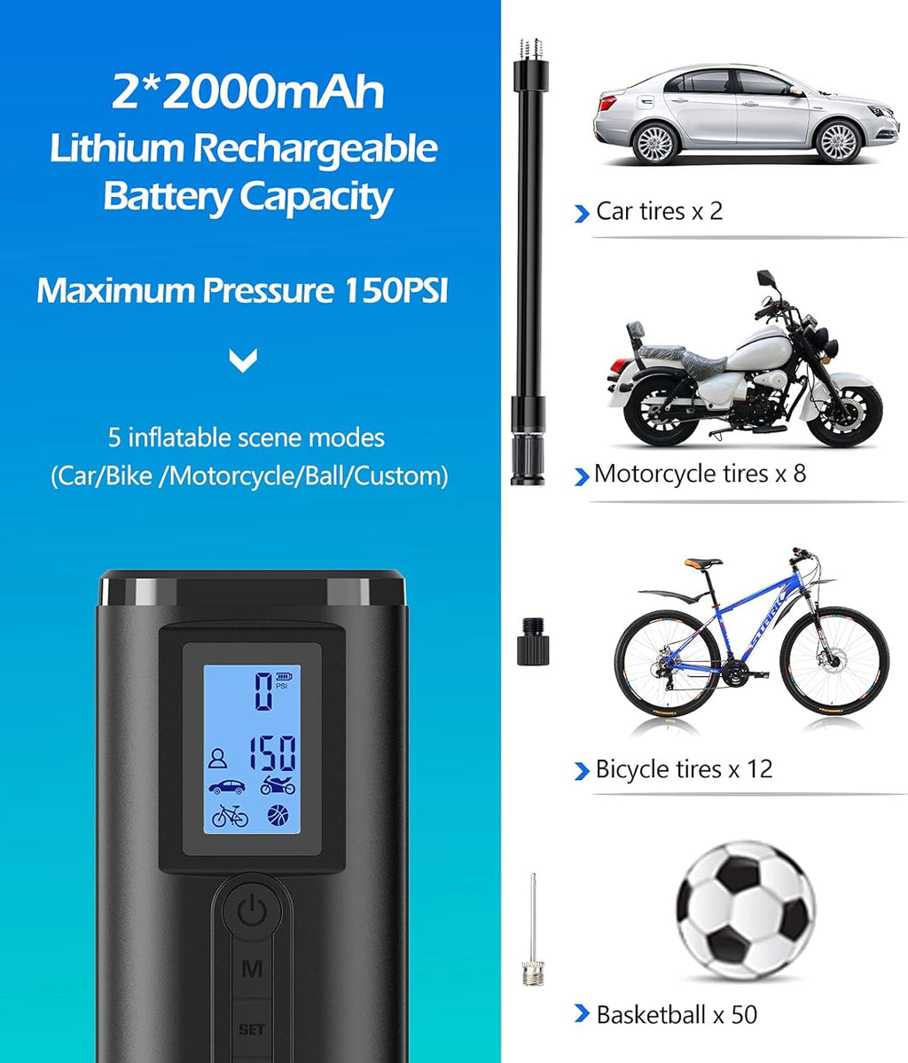 150PSI Portable Air Compressor Tire Inflator with Digital LCD Pressure Gauge A65010