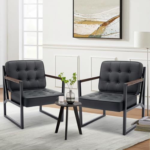 Black Faux Leather Accent Chair Set of 2 A388