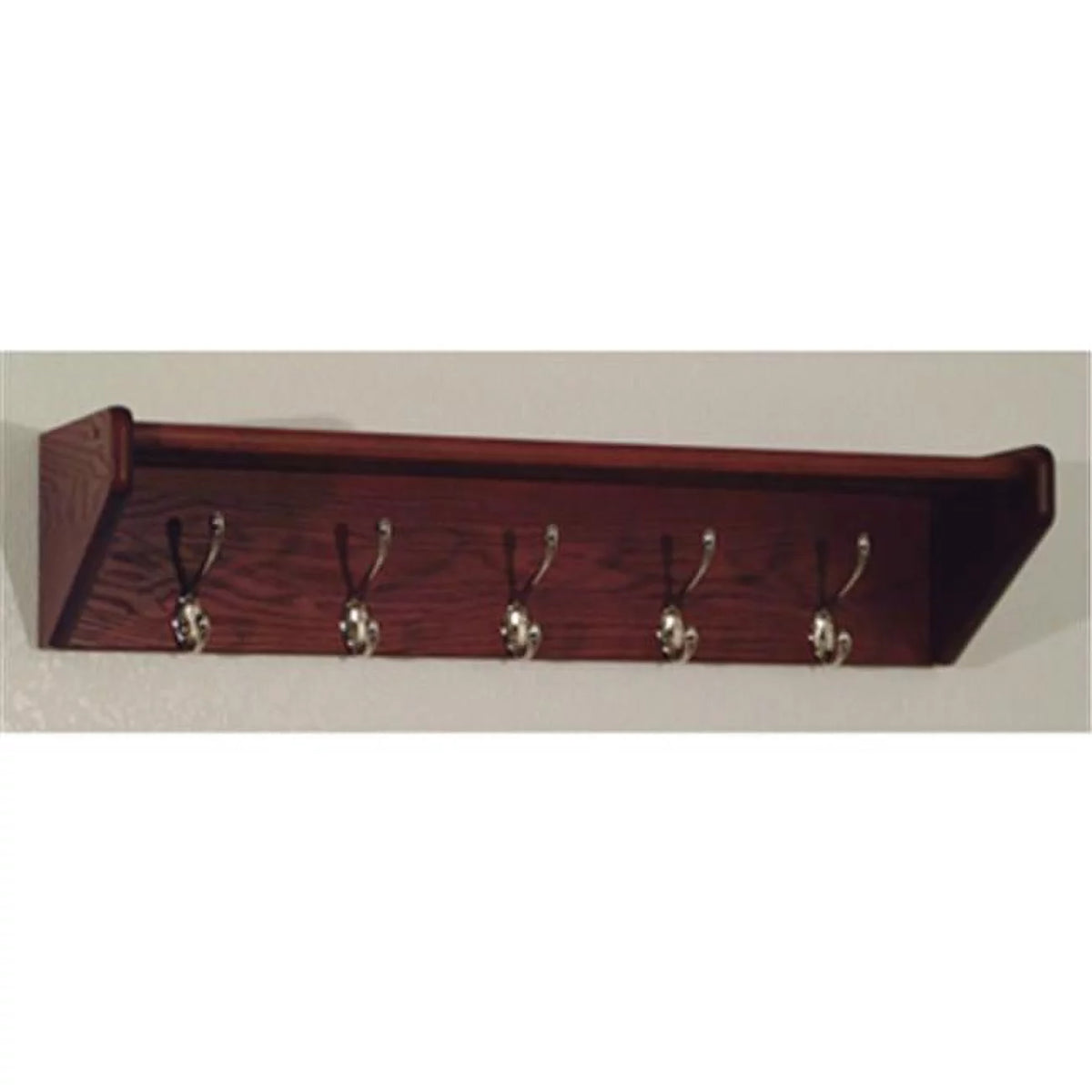 Mahogany Wooden 5 Hook Wall Mounted Coat Rack Shelf C6533