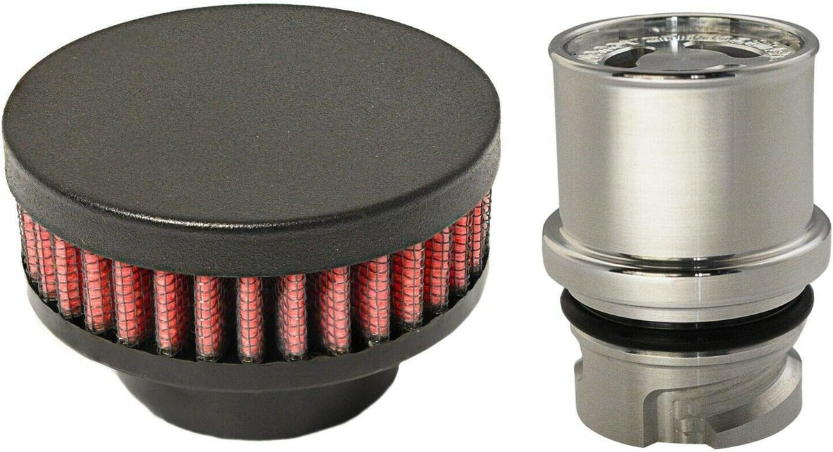 Billet Baffled Valve Cover Breather Oil Cap Flat Black Pack of 2 L10689