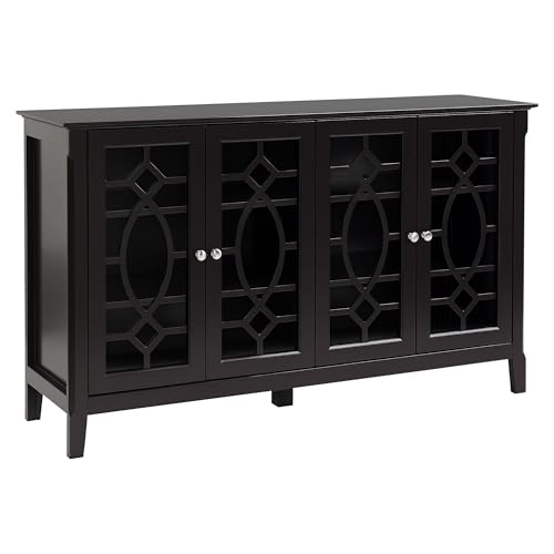 White Glass Door Sideboard Buffet Cabinet with Adjustable Shelves N805586