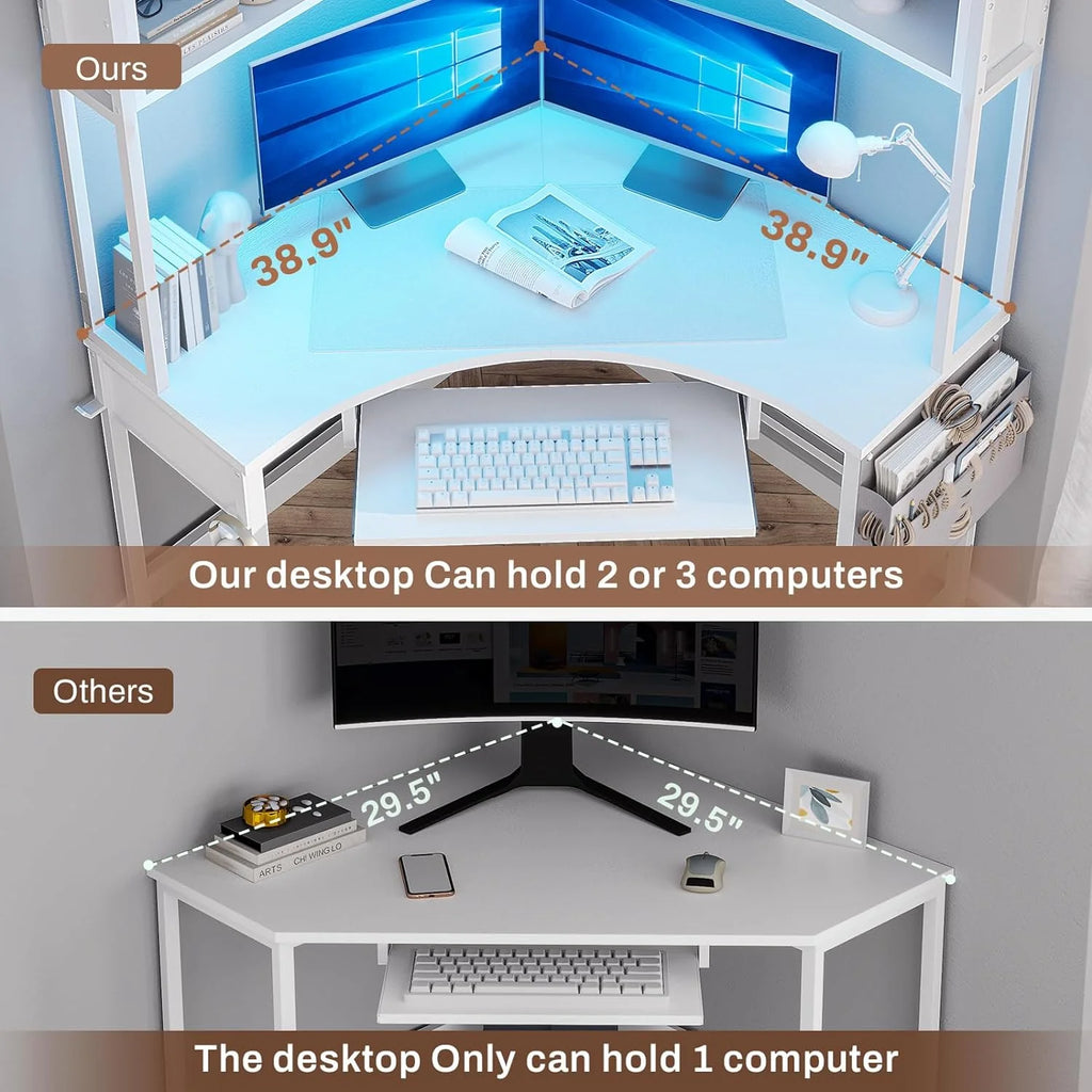 White Corner Computer Desk with Hutch Q110
