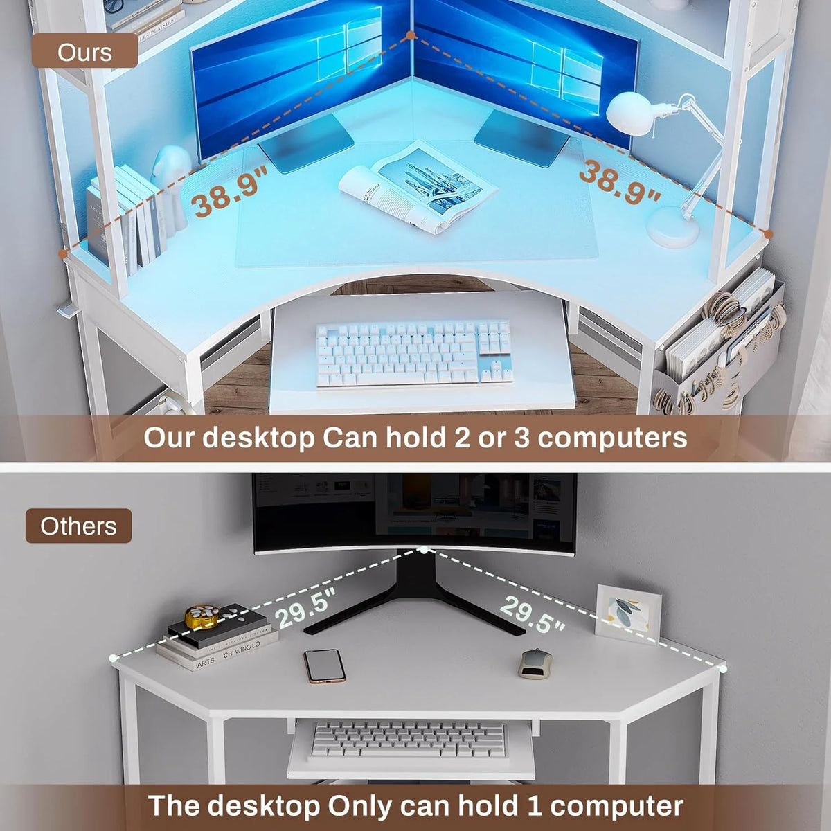 White Corner Computer Desk with Hutch Q110