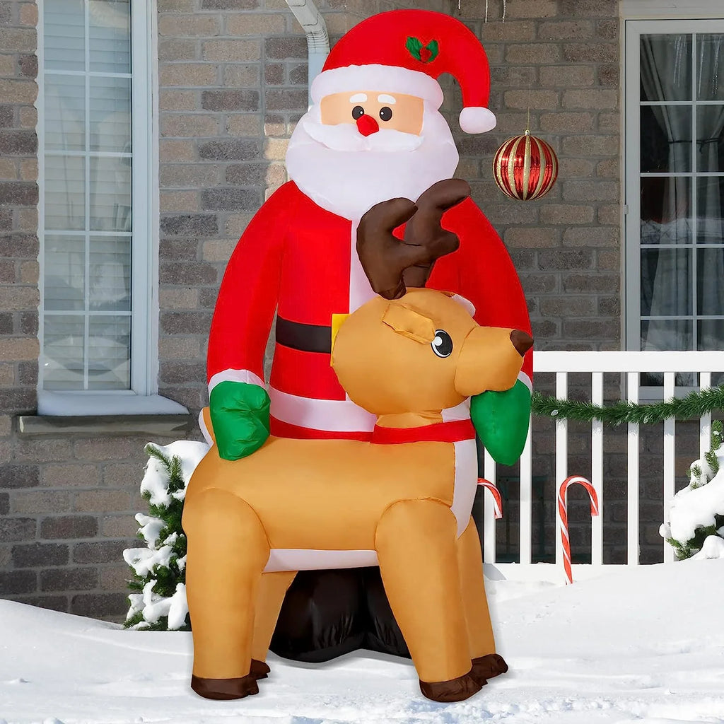 8FT Inflatable Christmas Santa Claus with Reindeer Decorations, Built-in LED Lights L337226
