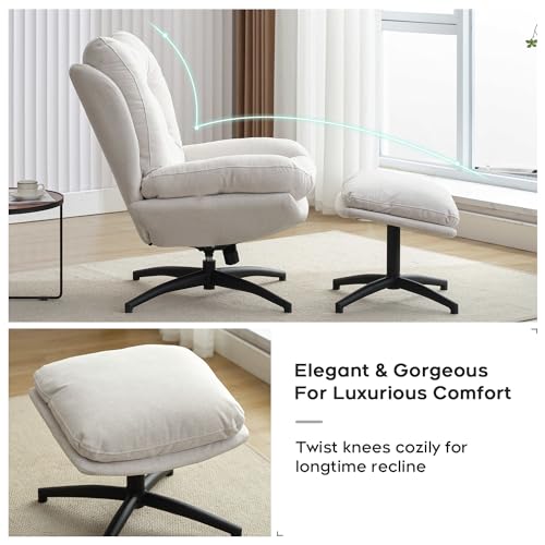 Green Chenille Swivel Accent Chair with Ottoman H32359