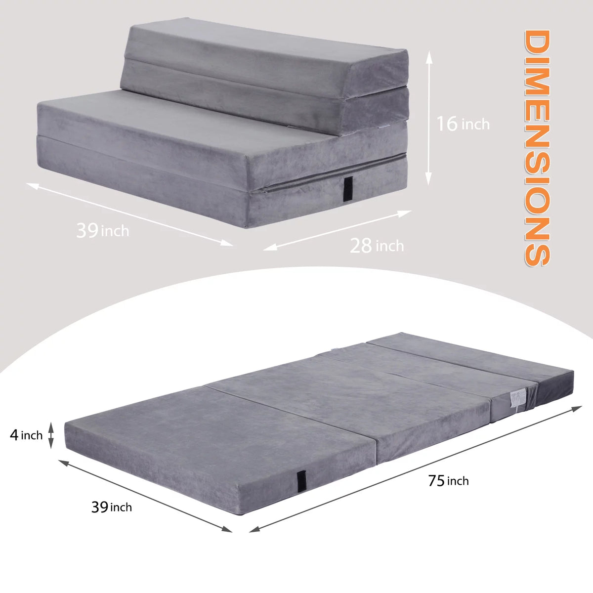 Velvet 4 Folding Mattress Topper with Carry Case D582742