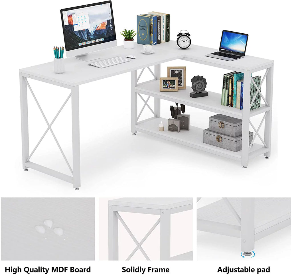 59" White Computer Desk with 2 Shelves F200343