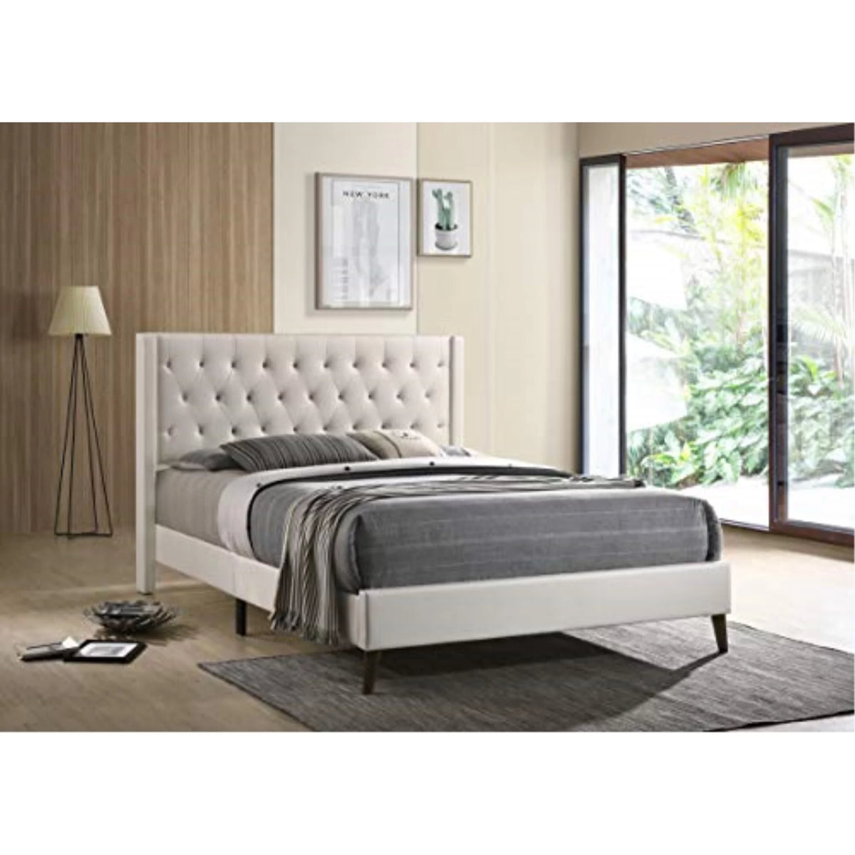 White Faux Leather Upholstered Queen Bed T801278
