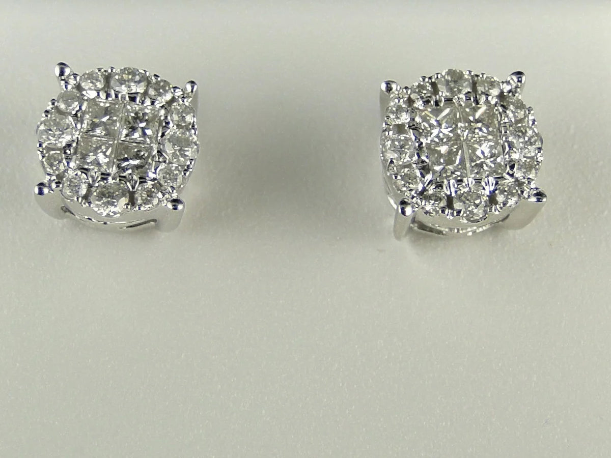 14K White Gold Princess Cut Diamond Stud Earrings 1/2 Ct Y282016