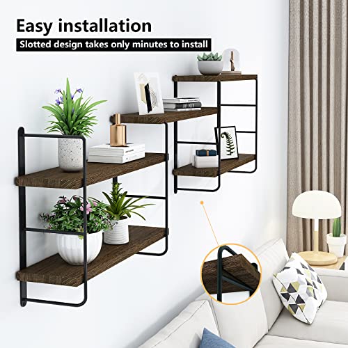 Wall Mounted Floating Shelves, 5 Brown Wood Shelves D22881