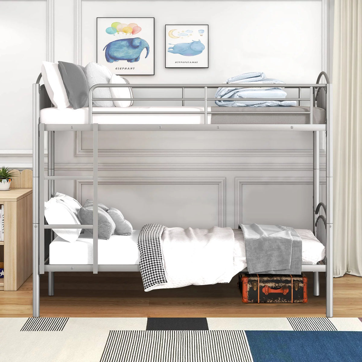 Twin Over Twin Metal Bunk Bed with Safety Guard Rails O30878