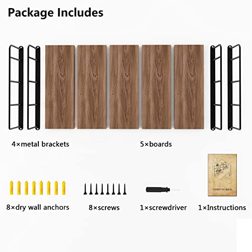 Wall Mounted Floating Shelves, 5 Brown Wood Shelves D22881