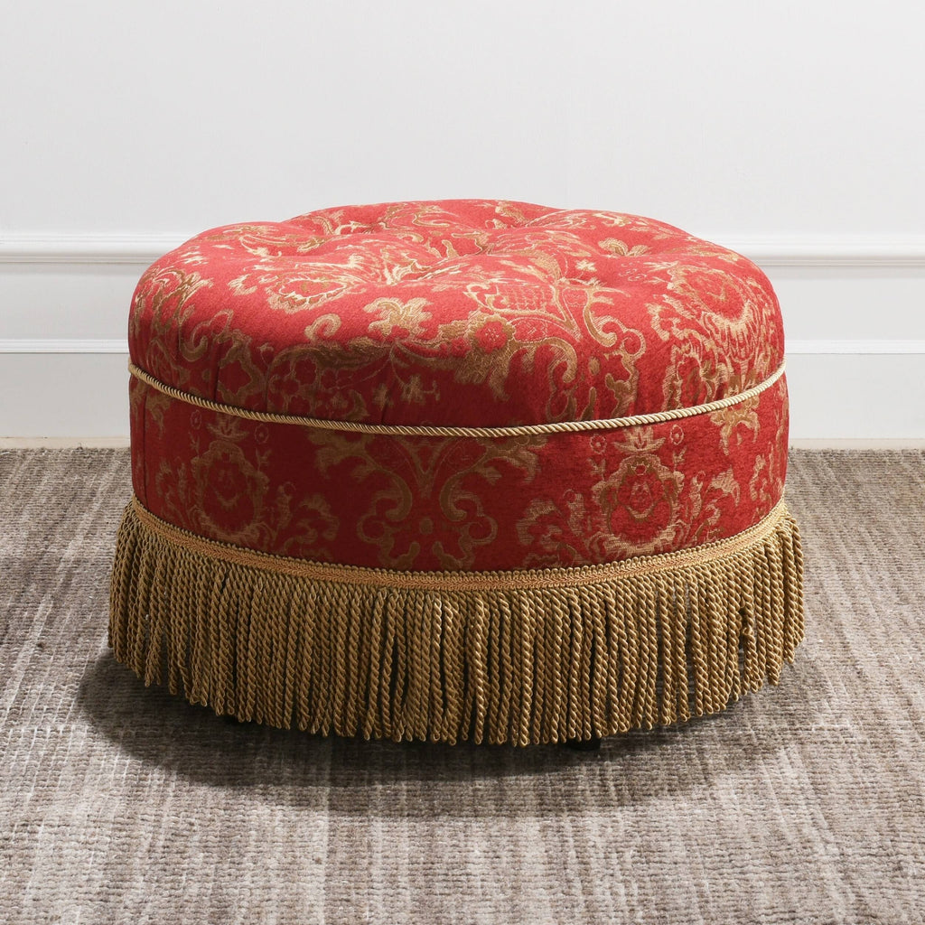 Red & Gold Jacquard Round Ottoman Footstool A446353