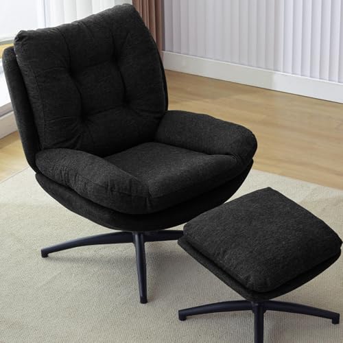 Green Chenille Swivel Accent Chair with Ottoman H32359