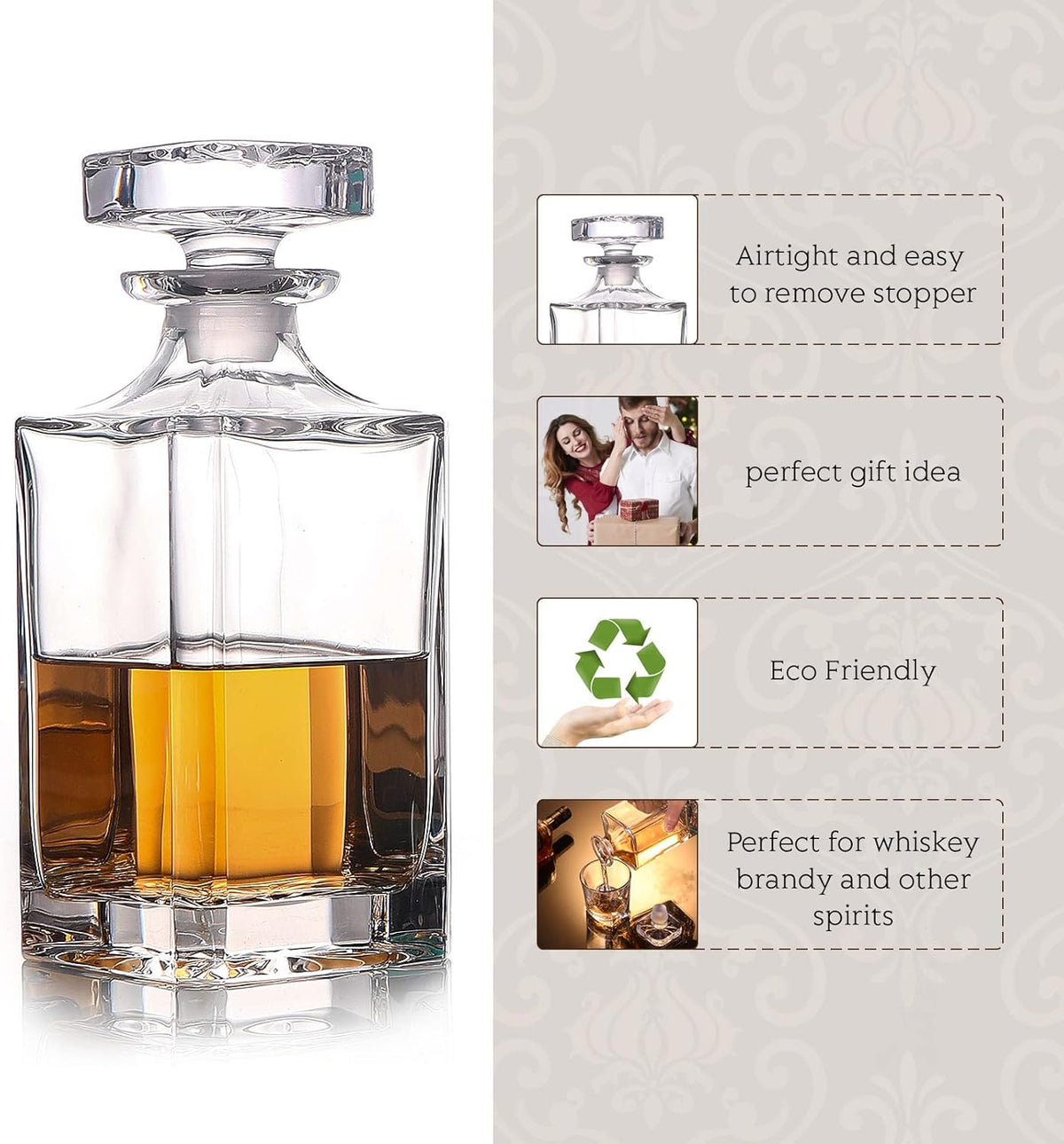 Glass Decanter with Airtight Stopper, 25.97 oz V682311