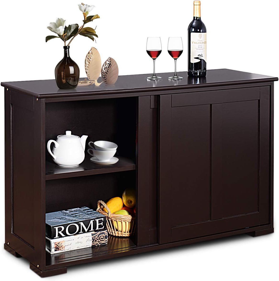 Antique Stackable Sideboard Cabinet with Sliding Door Window M335951