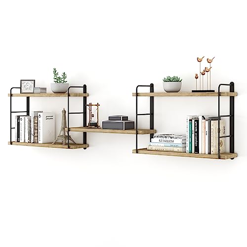 Wall Mounted Floating Shelves, 5 Brown Wood Shelves D22881