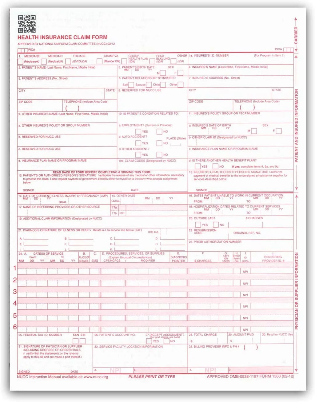 CMS 1500 Claim Forms 1000 per Box Y9671