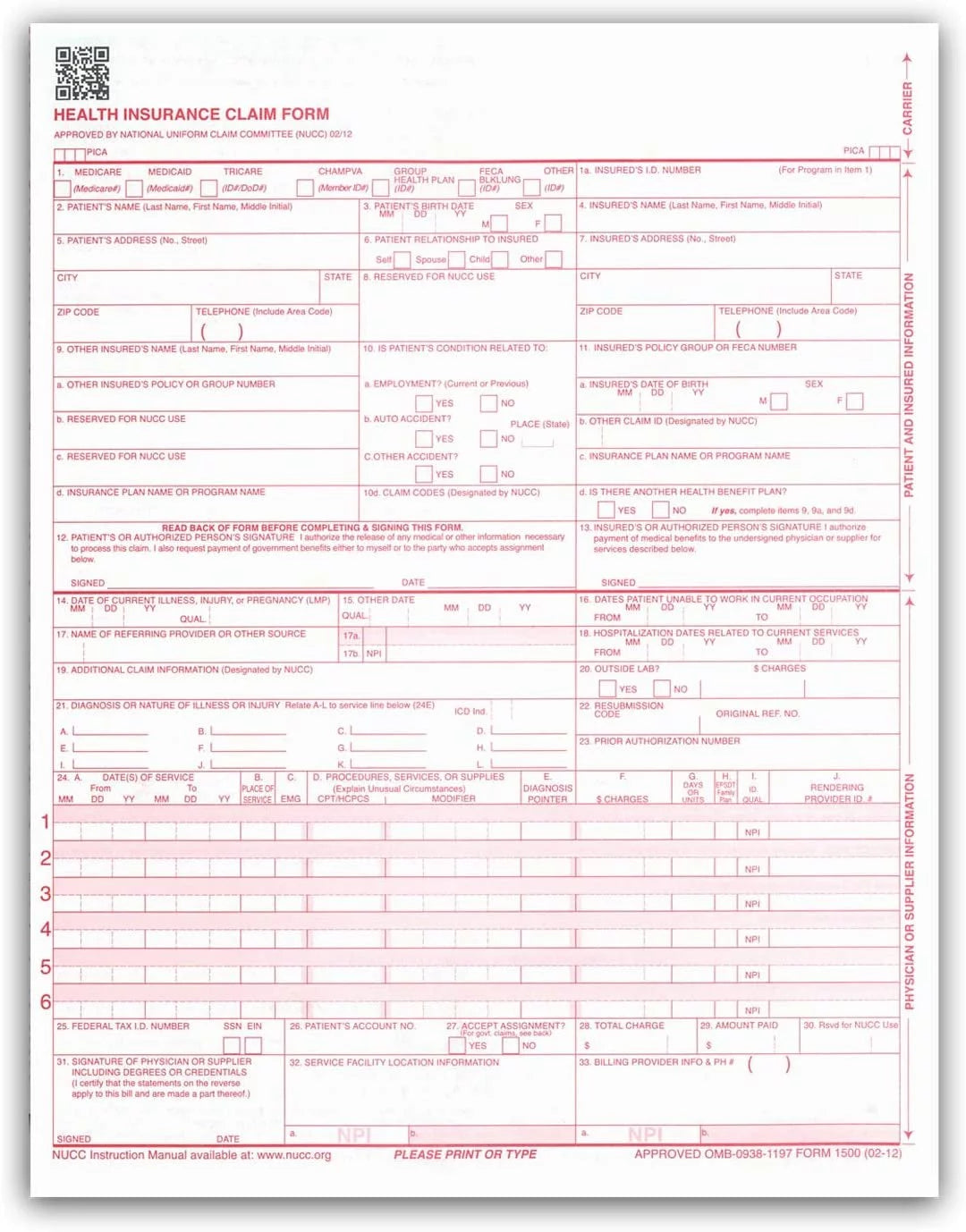 CMS 1500 Claim Forms 1000 per Box Y9671