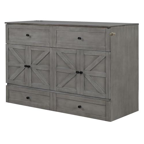 Queen Size Murphy Bed with Storage Drawer & Charging Station H915737