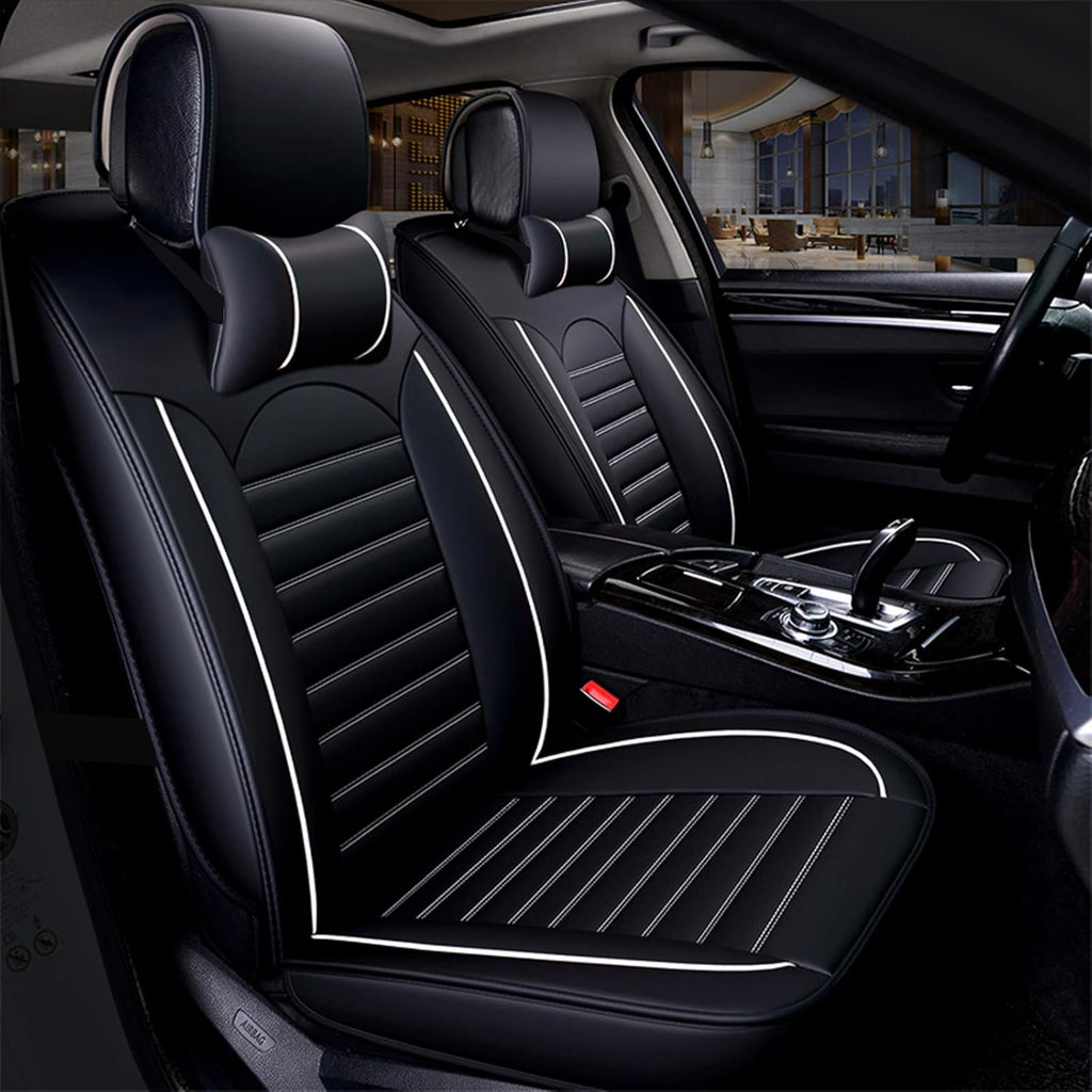 Khaki Black Leather Car Seat Cover Full Set Universal for 5 Seats O67624