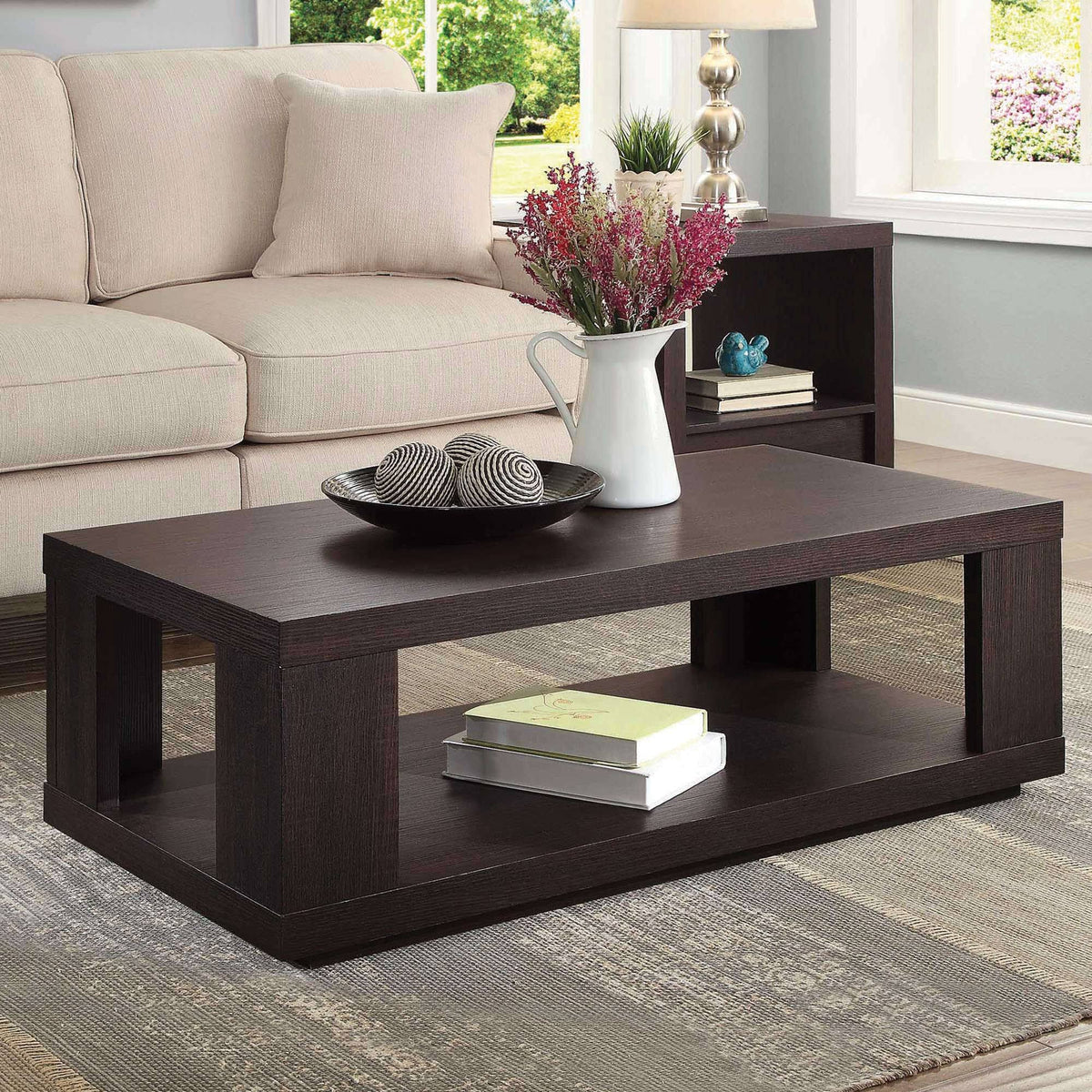 Espresso Coffee Table with Lower Shelf I457