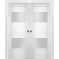 Sliding French Double Pocket Doors 36 x 96 inches Opaque Glass 2 Lites White Silk MDF Interior Doors F876746